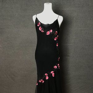 Xscape By Joanna Chen Elegant Evening Dress Beaded Embroidery Pink Flowers